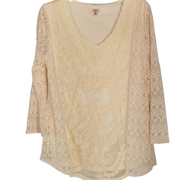 NWT Reba Cream Floral Lace Stretch Top Ladies Medium M - Picture 1 of 11